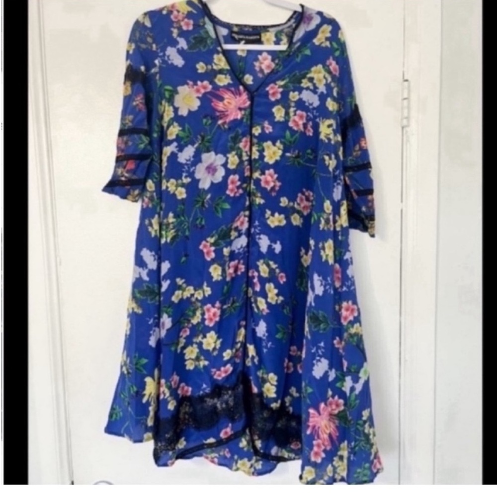 Hemant and Nandita blue floral silk lace dress size small